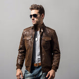 Men's pigskin motorcycle real leather jacket padding cotton winter warm coat male Genuine Leather jacket