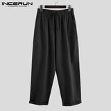 INCERUN Cotton Harem Pants Men Plain Elastic Waist Streetwear Joggers 2020 Baggy Drop-crotch Pants Pockets Casual Trousers Men