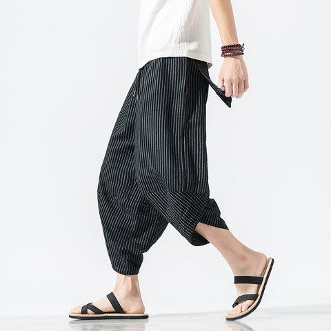 Autumn Harajuku Men Hip Hop Harem Pants Summer 2019 Trousers Mens Casual Pants Male Stripe Calf-length Pants Chinese Style 5XL