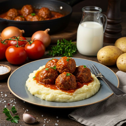 Almôndegas Suculentas com Purê de Batata Caseiro em 1h